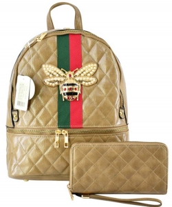 Bee Stripe quilted Backpack DL758QB Stone